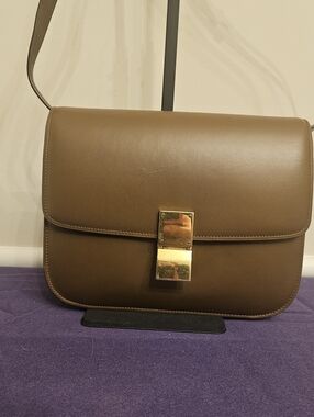 Vintage Celine Classic Box Bag Brown Smooth Calfskin Gold Hardware Crossbody